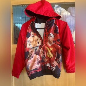 WWE Wrestling Windbreaker Jacket Boys Size 7-8 John Cena Batista Triple H Red
